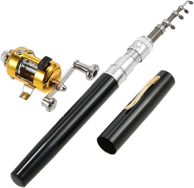 Jatzde Mini Portable Pocket Fish Rod Pen Aluminum Alloy Fishing Rod Pole Reel Combos…