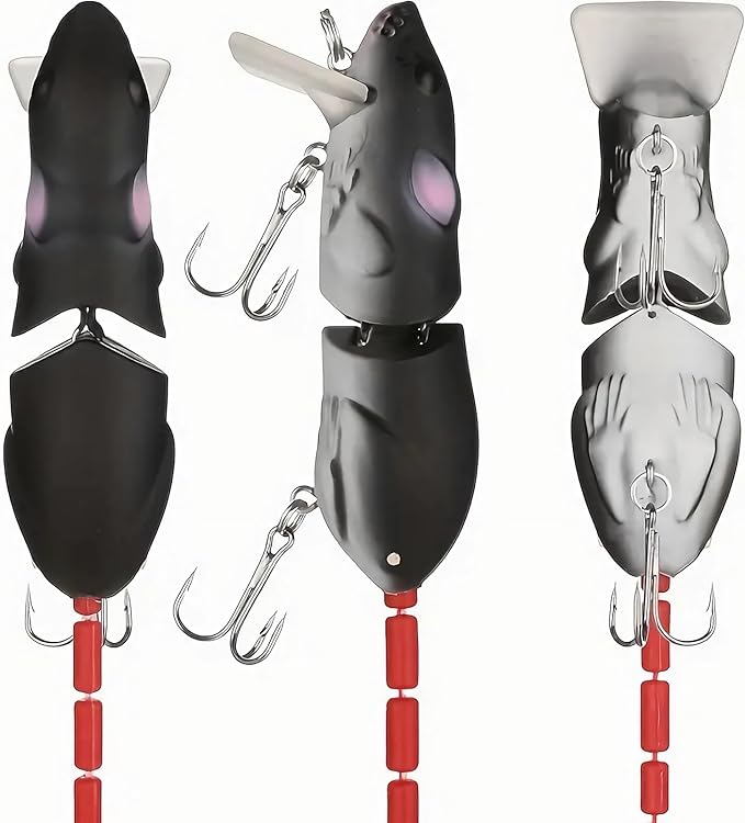 3Pcs Premium Topwater Mouse Fishing Lures - Realistic Bionic Rat Bait for Bass, Trout, Catfish, Pike, Perch - Freshwater & Saltwater Angling