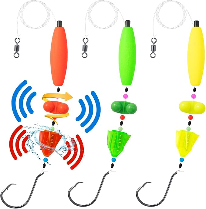 3Pcs/6Pcs Catfish Fishing Rigs Ready Kit，2 in 1 Rotating rattles/Double Rattles Beads, Float Rigs Tackle Santee Rig Peg Catfish，Free Adjustment in freshwter and Saltwater