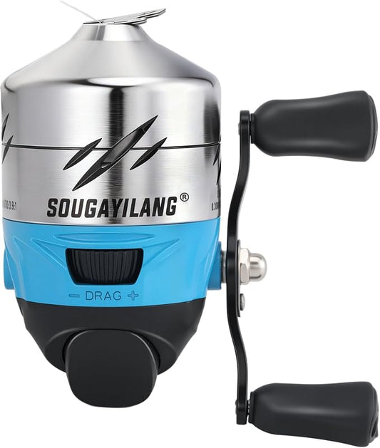 Sougayilang Spincast Fishing Reel,High Speed 3.9:1 Gear Ratio,Trouble-Free Push-Button Bait Casting Design and Reversible Handle for Left/Right Retrieve,Pre-Spooled with Monofilament Line