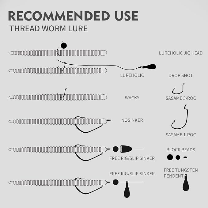 10Pcs/4.7'' Worms for Bait Bass Fishing, Soft Lures Plastic Noodle Wacky Worm Earthworm Silicone Threaded Bait for Ned rig, Fishing Lure Kit for Freshwater Saltwater
