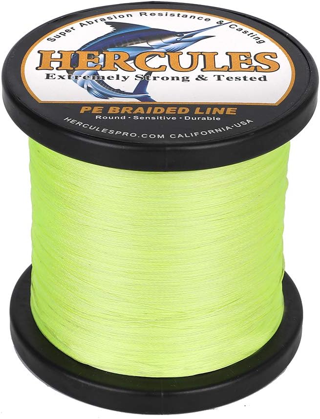HERCULES Cost-Effective Super Cast 8 Strands Braided Fishing Line 10LB to 300LB Test for Salt-Water,109/328/547/1094 Yards(100M/300M/500M/1000M),Diam.#0.12MM-1.2MM,Hi-Grade Performance,Variety Colors
