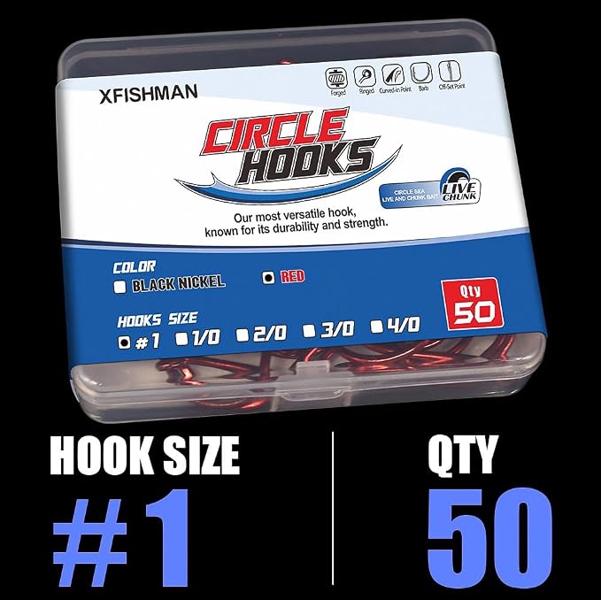 XFISHMAN Circle-Hooks-Fishing-Equipment-Octopus-Hooks-Saltwater-50 Pack #1 –12/0