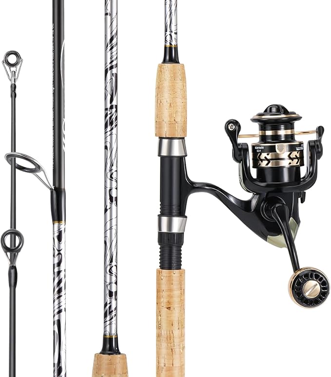 Sougayilang Reel and Fishing Rod Combo, Fiberglass Fishing Pole with Durable P-Cork Rod Handle, Lightweight Graphite Frame- 5'6" with 1000 Reel- 2 Packs