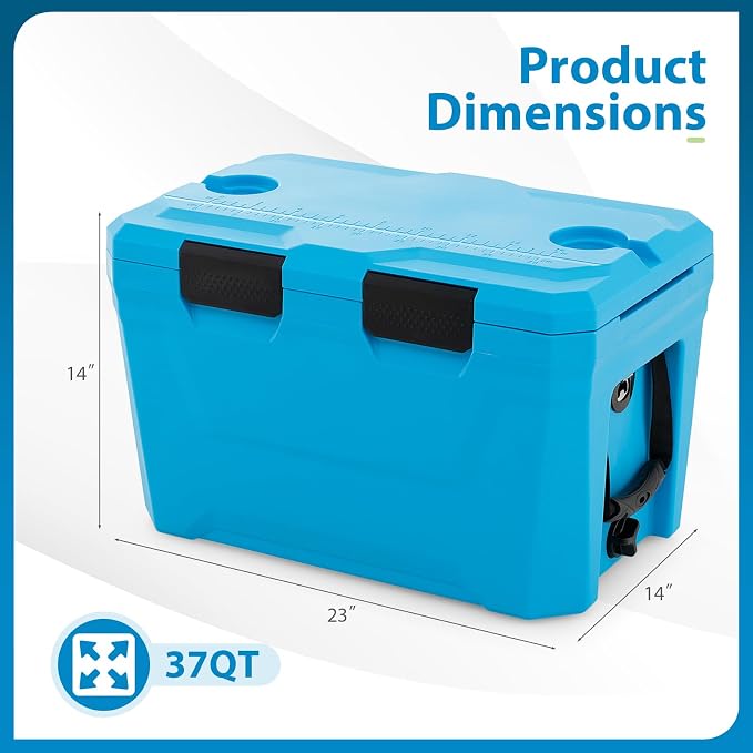 COSTWAY Insulated Portable Cooler, Hard Shell Ice Chest w/ 2 Cup Holders, Bottle Opener, Drain Plug, 3-Day Ice Retention, Outdoor Leak-Proof Dry Box for Beach, Camping, Fishing, Picnic