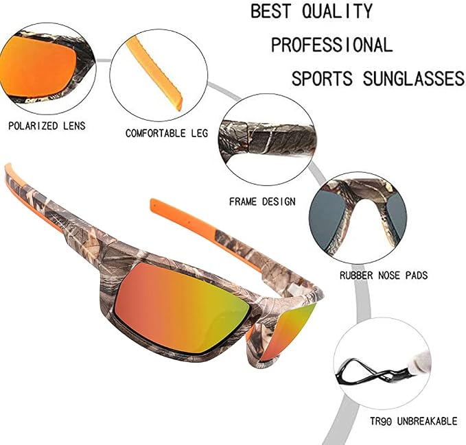 Polarized Camo Sunglasses for Men Women Fishing Sports Outdoor UV Protection Glasses