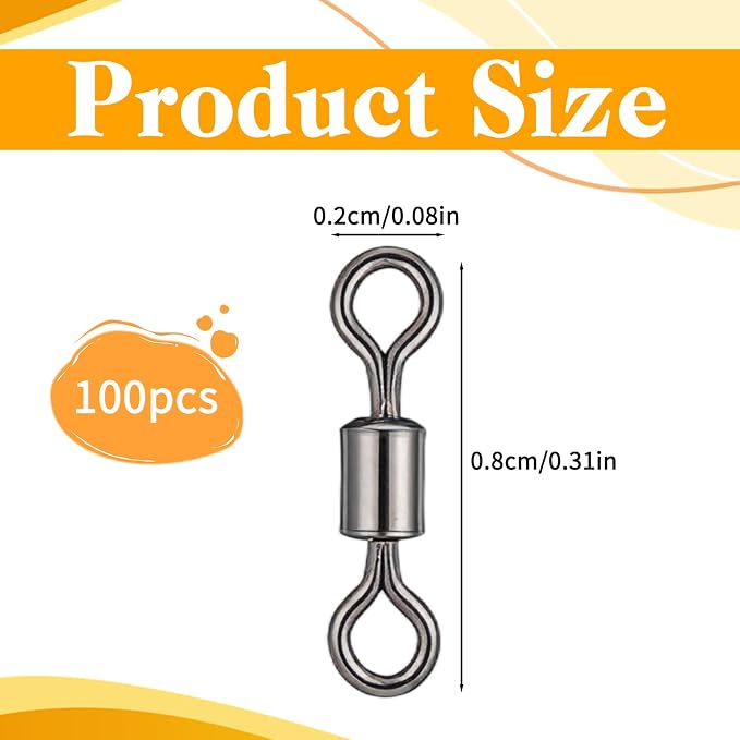 100 PCS Micro Swivels for Fly Fishing, Fishing Swivels #14 Copper Small Rolling Barrel Swivel High Strength Barrel Swivel Hook Line Connector Fly Fish Tackle Swivelwith Black Coating