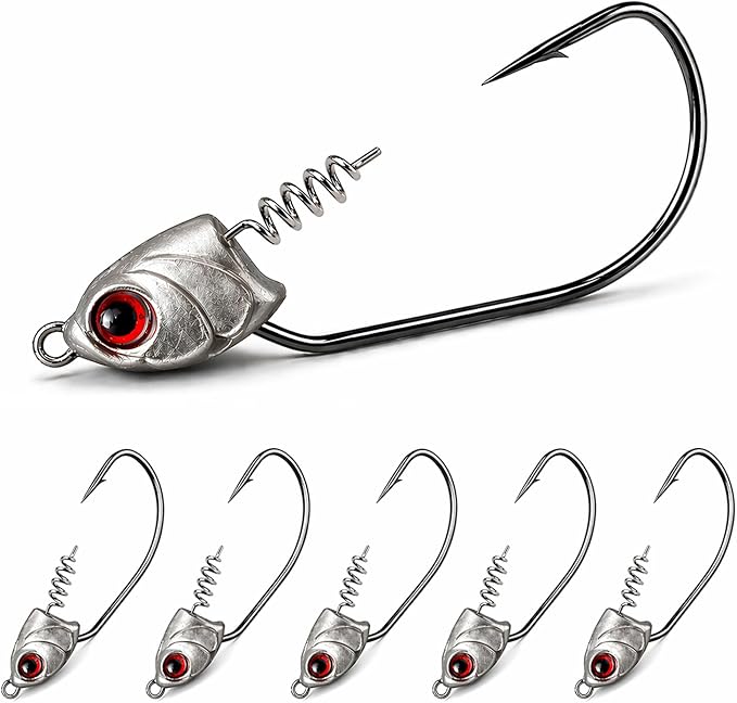 Swimbait Jig Heads for Bass Fishing, Weighted Jig Hooks for Paddle Tail Soft Plastic Lures, 3/16oz 1/4oz 3/8oz 1/2oz High Carbon Steel, Freshwater Saltwater Fishing