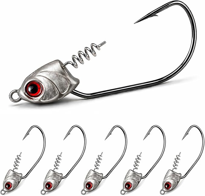 Swimbait Jig Heads for Bass Fishing, Weighted Jig Hooks for Paddle Tail Soft Plastic Lures, 3/16oz 1/4oz 3/8oz 1/2oz High Carbon Steel, Freshwater Saltwater Fishing