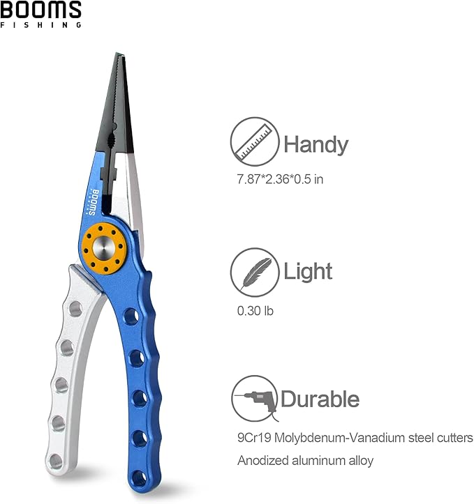 Booms Fishing X1 Aluminum Fishing Pliers Saltwater, Surf Fishing Tackle Kit, Fishing Multitool Hook Remover Braided Fishing Line Cutting and Split Ring with Coiled Lanyard and Sheath