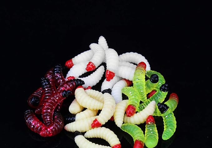 50PCs 2.4cm Maggot Soft Baits, Fresh Water Fishing Bait, Soft Fishing Lures, Bass Fishing Worms, for Lake Fishing Freshwater Saltwater Lake Ice Sea Fishing, Mackerel, Mullet