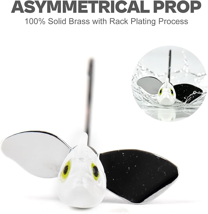 10-Pack Asymmetrical Spin Fishing Jig Head, 100% Brass Blade with Hand-Tied Bait Keeper for Bass 1/8 /3/16 1/4 3/8 & 1/2oz