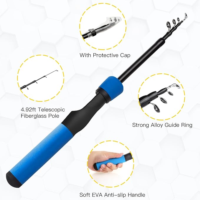 Kids Fishing Pole Kit, 59'' Telescopic Rod and Reel Beginner Combo with Spincast Reel,Tackle Box, Carrier Bag,Fishing Gear for Boys,Girls, Toddler,Youth