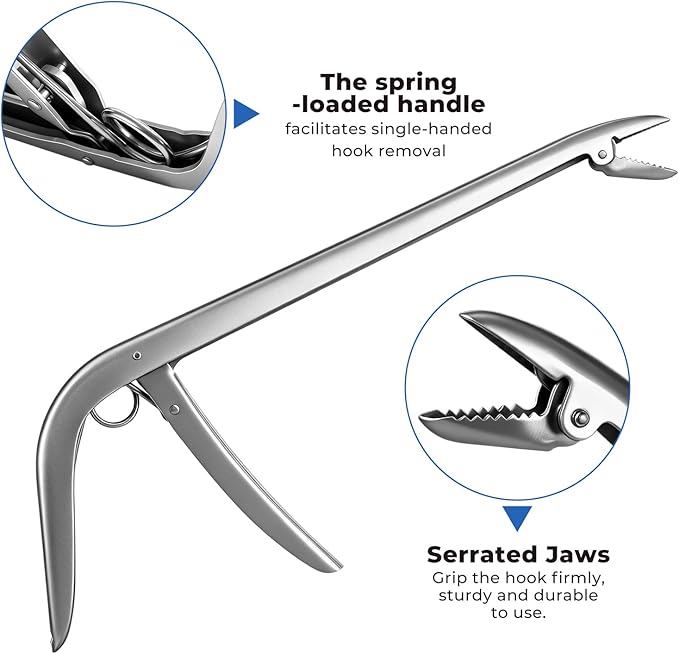 3 Packs Upgrade 2/3 Claw Fish Gripper with Stainless Steel Hook Remover, Metal Fishing Pliers Gripper Catch Control Clamp,Fish Grip Tackle Holder & Steel Dehooker for Freshwater and Saltwater Fishing