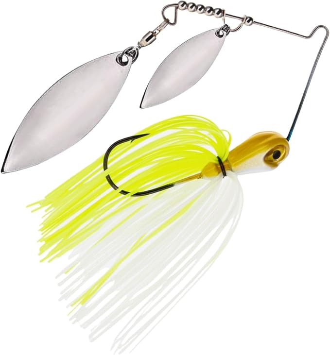 Reaction Tackle Tungsten Spinner Bait Spinnerbait - Double Willow Blade Bass Fishing Lure - Compact Profile Heavy Casting 97% Tungsten (2-Pack)