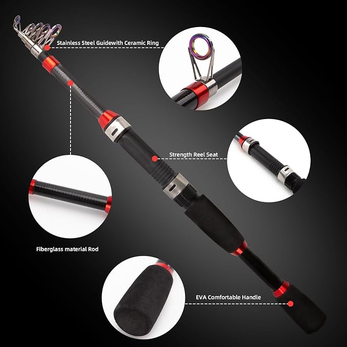 Collapsible Fishing Rod and Reel Combo, BalanZze Telescopic Fishing Rod with Spinning Reel, Portable Collapsible Fishing Pole Kit for Saltwater and Freshwater – Ideal Fishing Gift