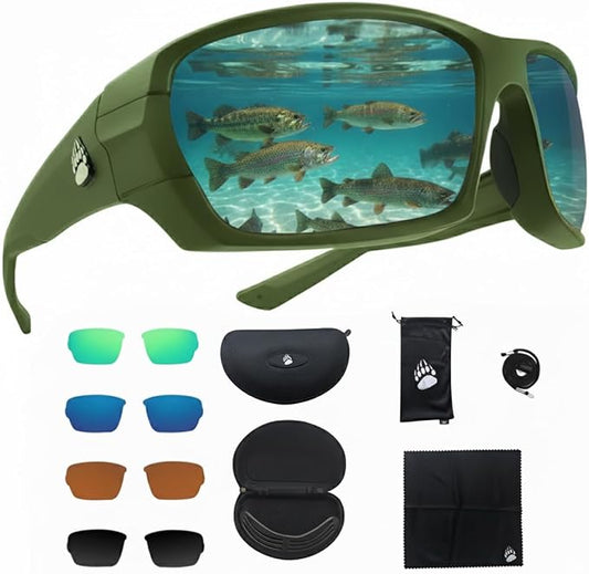 Fishing Glasses Pro Kit - Polarized Sunglasses With 4 Lenses for Clear Visibility in Offshore & Shallow Water