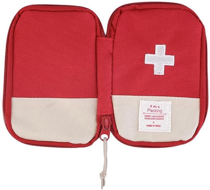 Red Portable Mini First Aid Kit,Outdoor Camping Family Survival First Aid Kit Cross Pattern Safety and Survival Camping and Hiking