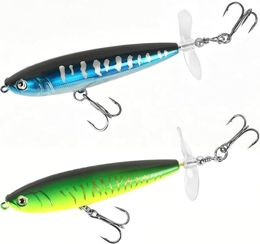 Whopper Fishing Lure for Bass：Popper Top Water Fishing Lures with Floating Rotating Tail Barb Treble Hooks Saltwater Freshwater Plopping Lures Kit