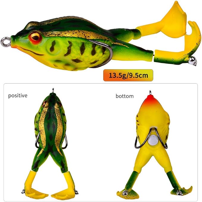 Topwater Frog Lures Fishing Lures, Soft Frog Fishing Bait Freshwater & Saltwater Floating Bait with Weedless Hooks, Bass Trout Musky Pike Lures Kit Fishing Accessories (DG9013-3.54" 0.46oz)