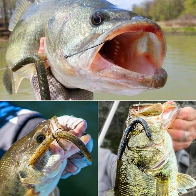Wacky Worms Soft Plastic for Bass Fishing Lures–100 Pack 4" & 5" Stick Baits Wacky, Texas, Neko & Drop Shot Rigs–Bulk Soft Lure