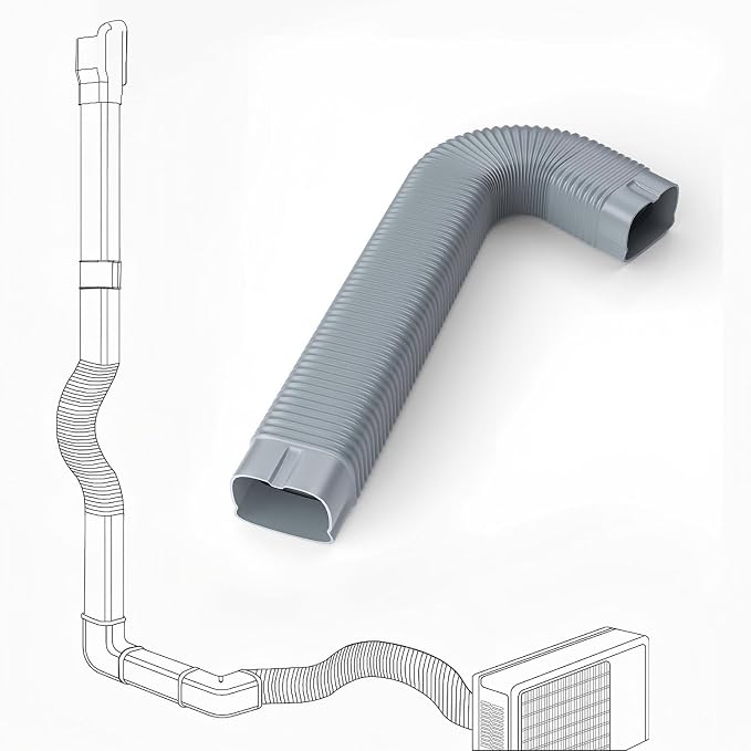 3" Width x 1.6 Ft Flexible Duct, PE Material, Mini Split Line Set Cover Part, Air Conditioner Accessories for Mini Split Air Conditioners and Central AC, Grey