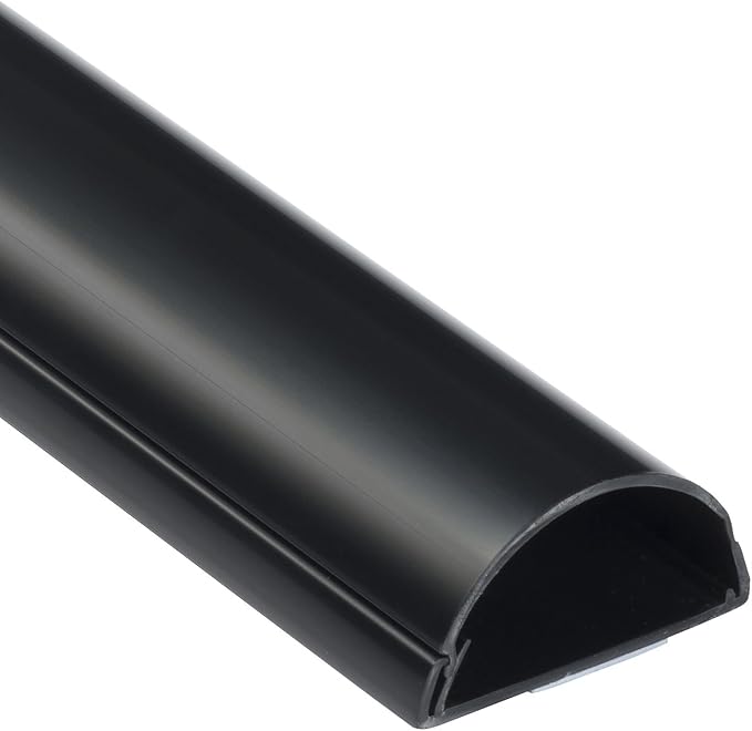 D-Line Half Round Cord Hider, Patented Cable Cover, Hide TV Wall Mount Wires, Raceway for Cords, Decorative Wire Covers, Paintable, Adhesive Cable Concealer, 2in W x 1in H x 39in L, Black