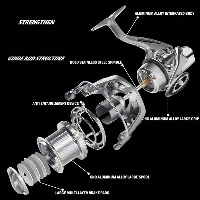 Heavy Duty Spinning Reel Metal Body with CNC Machined Spool 55LB Max Drag 8/10+1 BB Ultra Smooth 4.1/4.6/4.8:1 High Speed Gear Ratio Saltwater Freshwater Fishing Reel for 8000 to 16000 Series
