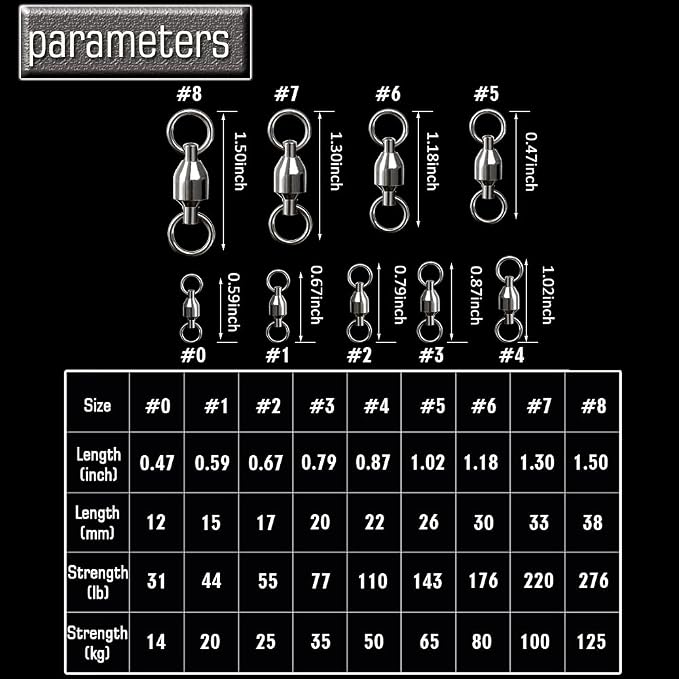 AMYSPORTS Barrel Ball Bearing Swivel Saltwater Rolling Fishing Swivels Stainless Steel High Strength Connector Bearings Solid Welded Rings Black Nickel