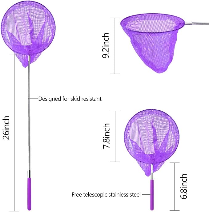 Coopay 5 Pack Telescopic Butterfly Nets Catching Insects Bugs Fishing Nets Great Outdoor Tools for Playing - Extendable 33 Inch, Colorful Outdoor Tools for Catching Fish Insect Ladybird (Multicolor)