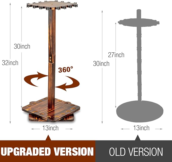 Ghosthorn Fishing Rod Holders for Garage 360 Degree Rotating Fishing Pole Rack, Floor Stand Holds up to 16 Rods Wood Fishing Gear Equipment Storage Organizer, Fishing Gifts for Men Women