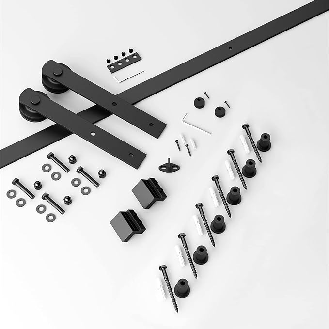 SMARTSTANDARD 7.5ft Barn Door Hardware Kit, Sliding Door Hardware, Heavy Duty, Smooth & Quiet, Easy to Install, Fit 42"-45" Wide Door Panel (I Shape Hanger)