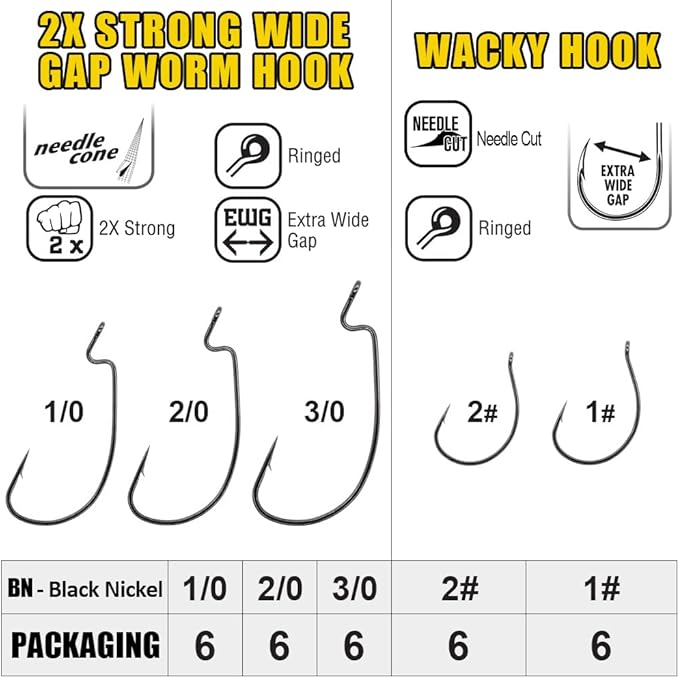 Wacky-Worms-Bass-Fishing-Lure-Kit-Wacky-Rig-Worms-Soft-Plastic-Stick-Baits3 4" 5" 6 inch