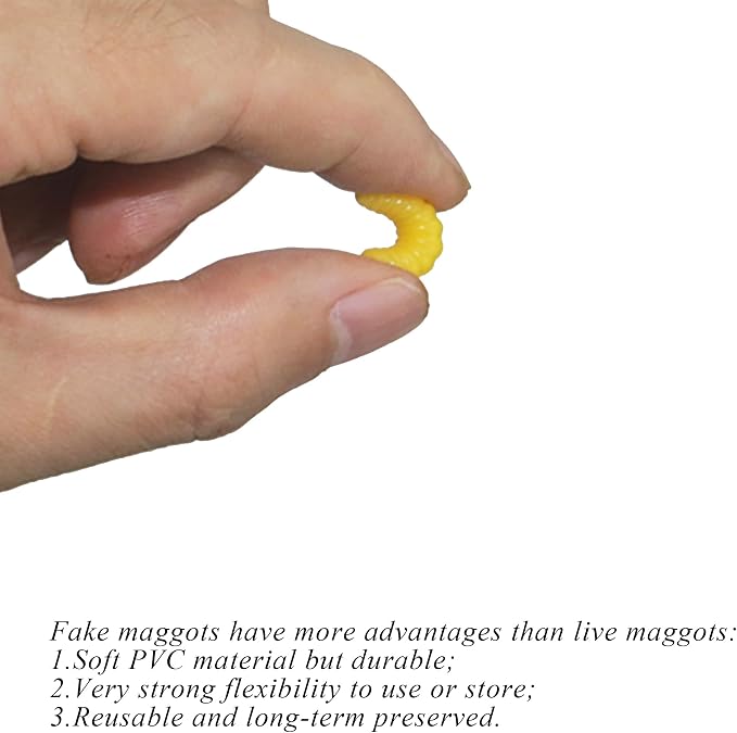 Fake Maggots Soft Worm Tipped Lure Wax Worms for Fishing or Pranks, Ice Fishing Lures Baits Perfect for Crappies Sunfish Catfish Bream Blue Gills Perch Trout Worms