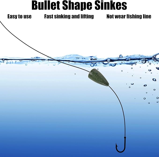 Bullet Fishing Weights Sinkers, 30pcs Worm Weights Fishing Sinkers for Bass Fishing Carolina Rig Texas Rig Slip Sinkers Sliding Fishing Weights Saltwater Freshwater