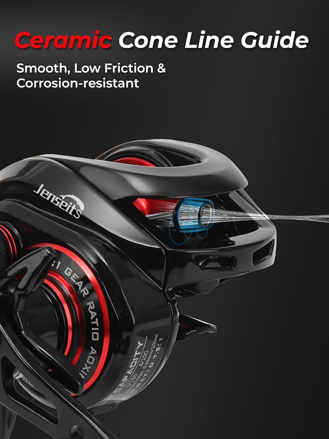 Jenseits Baitcasting Reel 7.3:1 High Speed Bass Baitcaster, Drag Clicker Version, Low Profile Casting Reel with 7+1 Bearings, 17.6LB Drag Magnetic Brake System