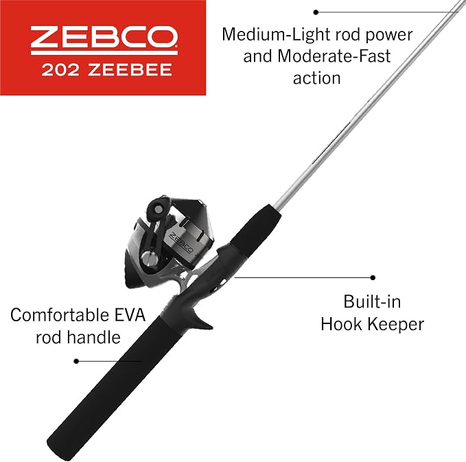 Zebco 202 Zeebee Spincast Reel and Fishing Rod Combo, Size 30 Reel, 29-Piece Eagle Claw Tackle Kit