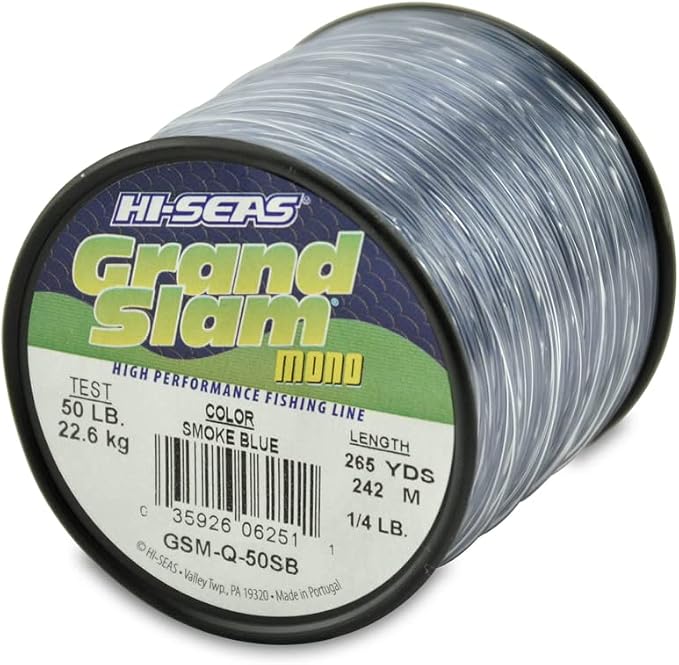 HI-SEAS Grand Slam Monofilament Fishing Line - Strong & Abrasion Resistant in Clear, Pink, Green, Smoke Blue, Fluorescent Yellow Freshwater & Saltwater – Quarter Pound Spool