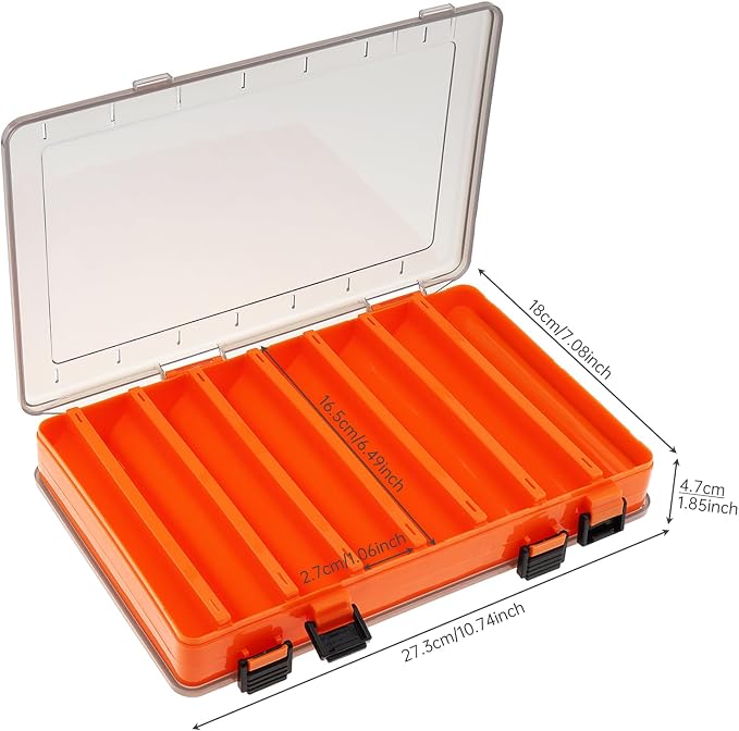 Double Sided 14 Compartments Fishing Tackle Boxes Fishing Lure Box Organizer, Fishing Bait Tackle Storage Case, Container Box for Jewelry Beads Earring Hook (Orange)