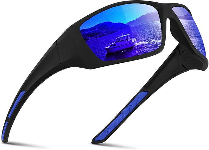 Polarized Sports Sunglasses for Men Women - Wrap Around Sun Glasses UV Protection for Fishing Running Driving