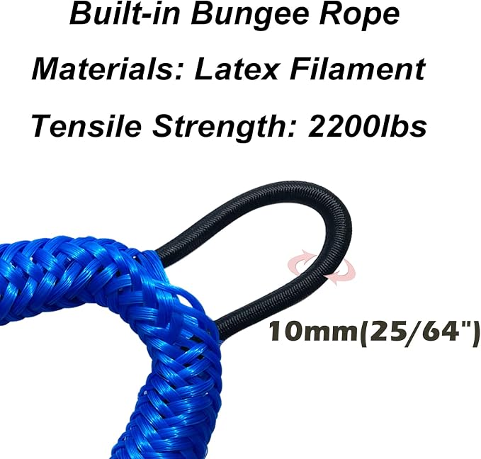 Boat Bungee Dock Lines – Adjustable Boat Tie Downs for Pontoon, Jet Ski, PWC, Kayak | Single Hook Small Cruiser Mooring Lines | (1, Blue, 7 Feet)