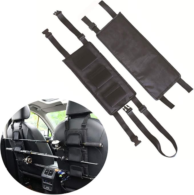 GREATFISHING 2 Pack Car Fishing Rod Holder Adjustable Fishing Pole Holder Belt Straps Fishing Rod Holder Vehicle Fishing Pole Rack Fishing Rod Rack Carrier for Car, SUVs and Vans(Black Rod holder)