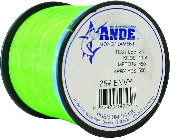 Ande A14-25GE Premium Monofilament, 1/4-Pound Spool, 25-Pound Test, Green Finish