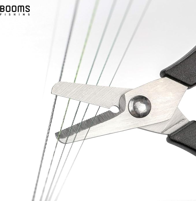 Booms Fishing Scissors for Braided Line: Braided Line Cutter with Zinger Retractor for Saltwater and Freshwater - Micro Serrated Shears Multi-Function Fishing Snips, S01 3.9" Black