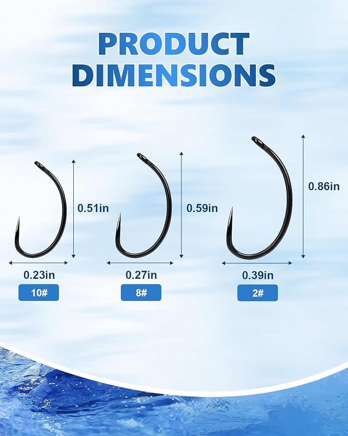 UCEC 190/220/260PCS Barbless Fishing Hooks, Carp Hooks Circle Curve Shank Fly Tying Fishing Hook Tackle Kit for Freshwater Saltwater Hair Rig Trout Size: 2# 4# 6# 8# 10#