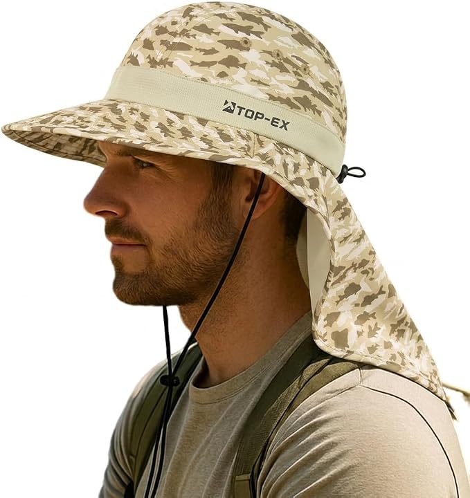 TOP-EX Cooling Sun Hat with Neck Flap – UPF 50+ Wide Brim Breathable Hat for Hiking, Fishing & Big Heads