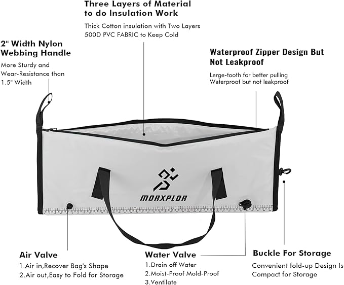 MORXPLOR Insulated Fish Cooler Bag for Fishing 41x17 47x17In 50x20In 60x24 72x30 80X40 Inches,Large Insulated Fish Kill Bag,Fishing Catch Bag Cooler with Water-resistant Zipper