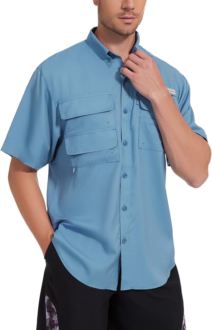 Bassdash UPF 50 Men’s Fishing Dress Shirt Button Down Woven Short Sleeve Outdoor