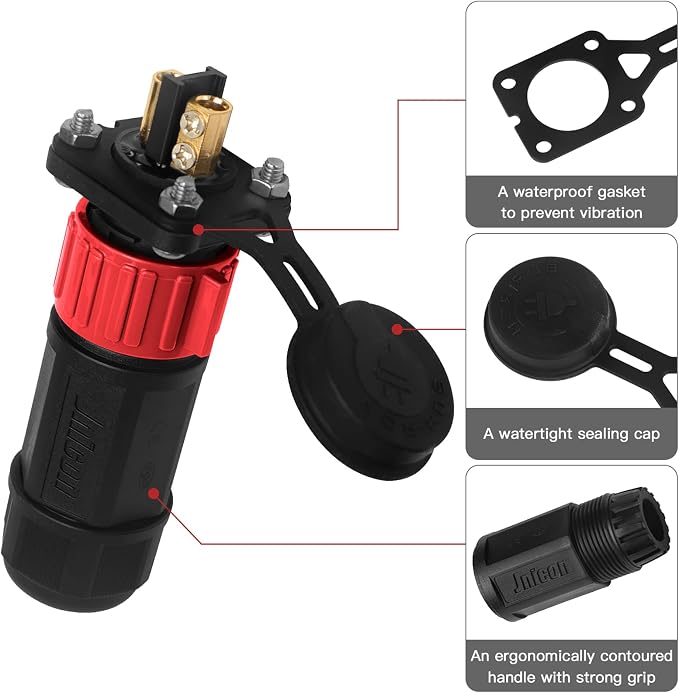 Trolling Motor Plug Receptacle Set, 12V/24V/ 36V/48V Plug for Trolling Motor/Down Rigger/Fishing Reel,Waterproof Marine Boat DC Power Connector