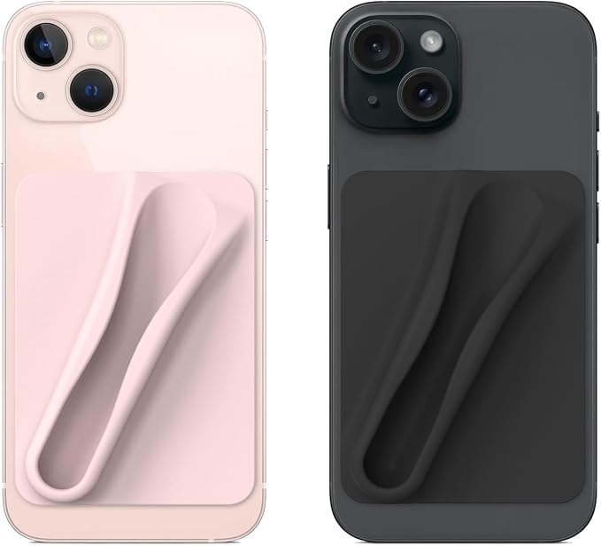 DOB SECHS 2PCS Silicone Lip Holder for Cell Phone Lipstick Lip Glaze Phone Case Back Stick On Holder for iPhone and Android Phones, Pink+Black